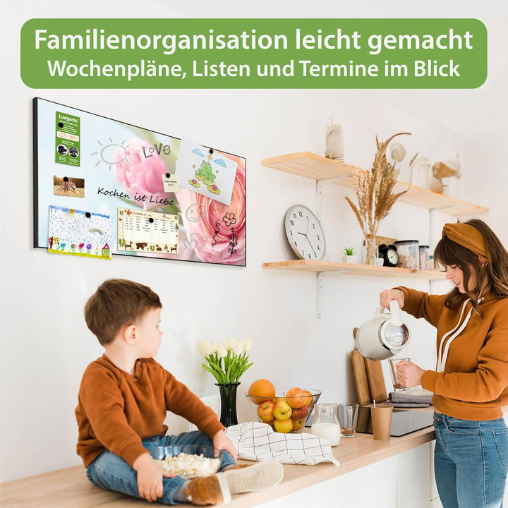 banjado Magnettafel schwarz 78 x 37cm / Magnetwand Metall/Magnetpinnwand als Memoboard/Pinnwand Magn