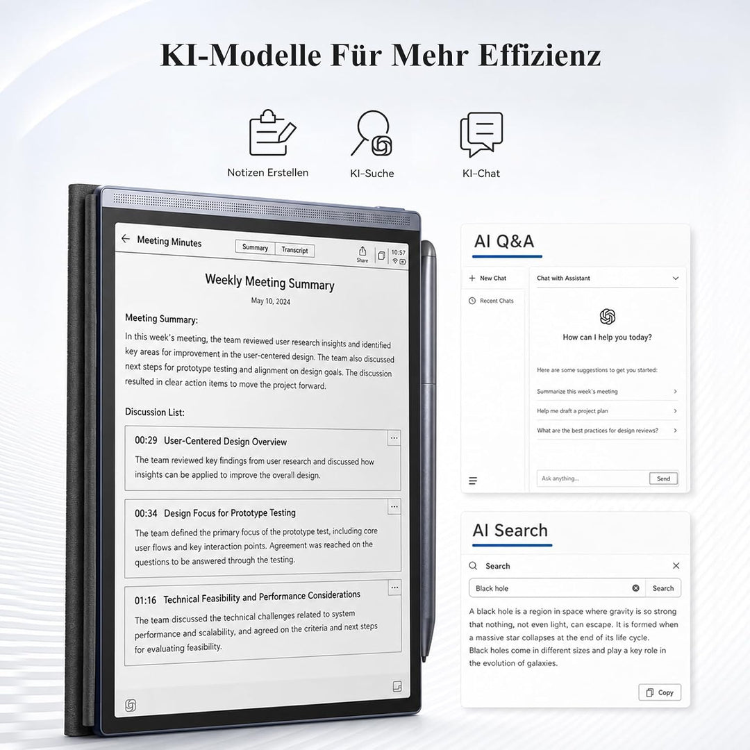 iFLYTEK AINOTE Air 2 Digitales Notizbuch, 8,2 Zoll E-Ink, Schwarze Hülle | KI-Notizgerät: Meeting-Pr