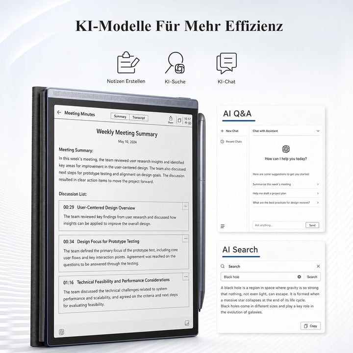 iFLYTEK AINOTE Air 2 Digitales Notizbuch, 8,2 Zoll E-Ink, Schwarze Hülle | KI-Notizgerät: Meeting-Pr
