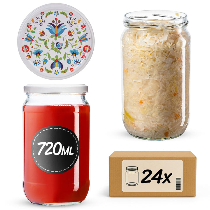KADAX 24er Set Einmachgläser 720ml TO82 Blumen, Grosse Sturzgläser mit Schraubdeckel, Einkochgläser