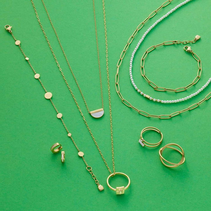 Leonardo Ciao Leda Damen Halskette aus Edelstahl IP Gold mit goldfarbenem Ring Anhänger mit Glaskris