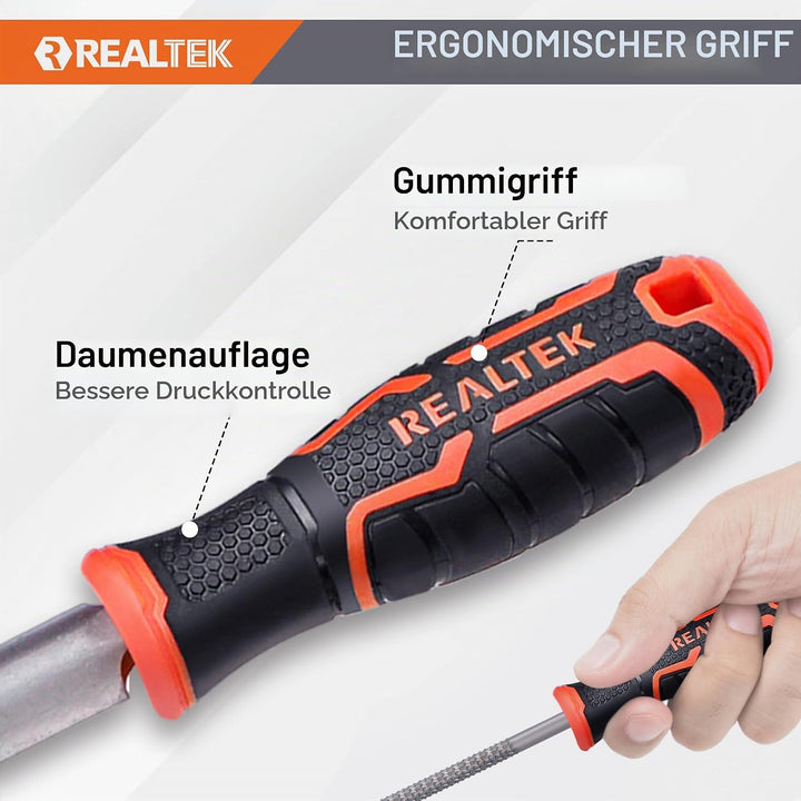 REALTEK Holzraspel Set 3tlg. inkl. Flachfeile Halbrundfeile Rundfeile, Klinge 200mm lang, Holzfeilen