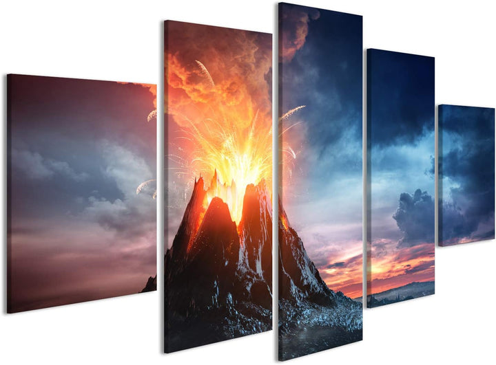islandburner, Bild auf Leinwand Im Gebirgsvulkanausbruch Wandbild Poster Leinwandbild 170x80 5-teili