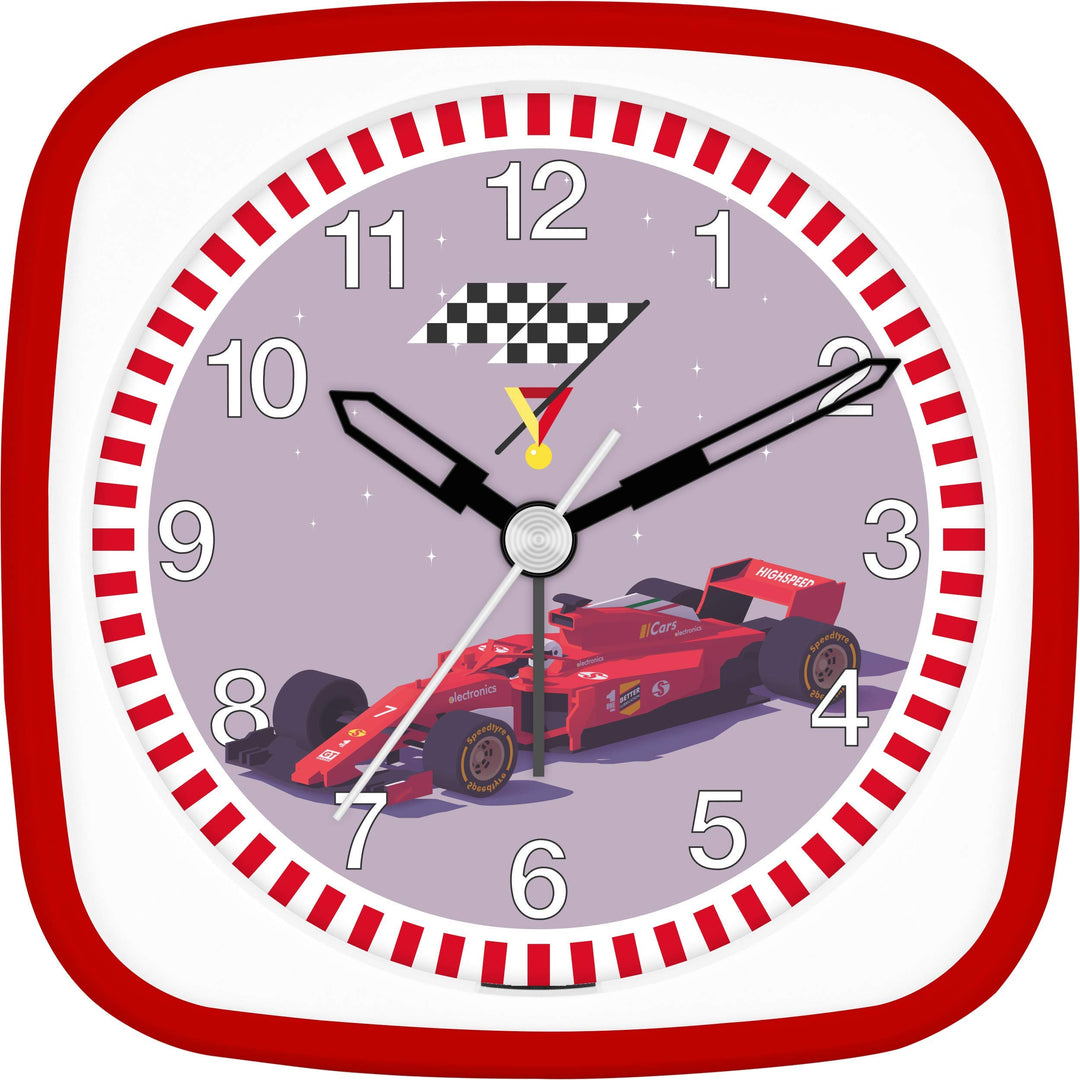 Eurotime Wecker Jungen Rennauto Rennsport, Kinderwecker, Rot, Kunststoffgehäuse und Kunststoffglas,