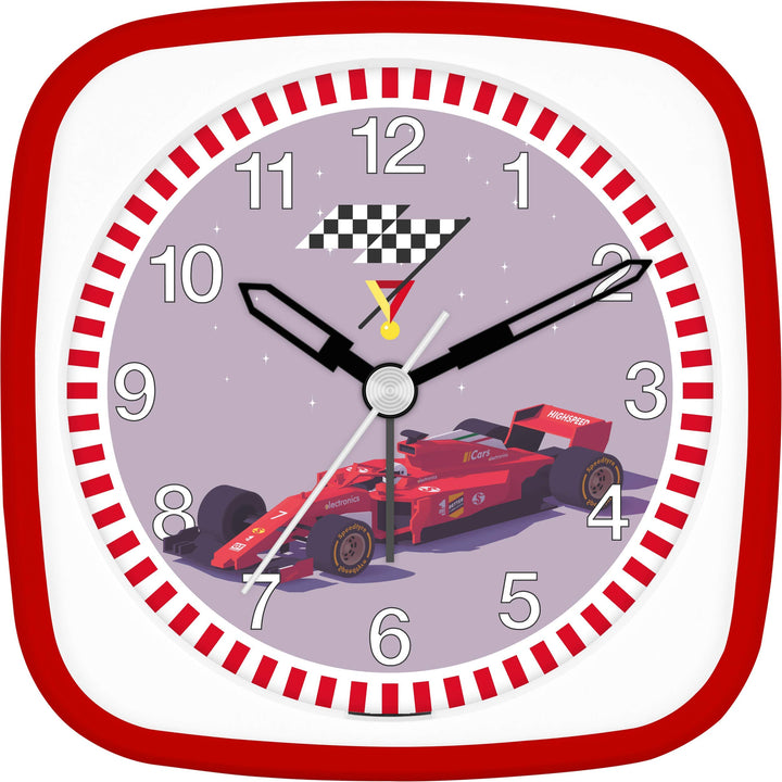 Eurotime Wecker Jungen Rennauto Rennsport, Kinderwecker, Rot, Kunststoffgehäuse und Kunststoffglas,