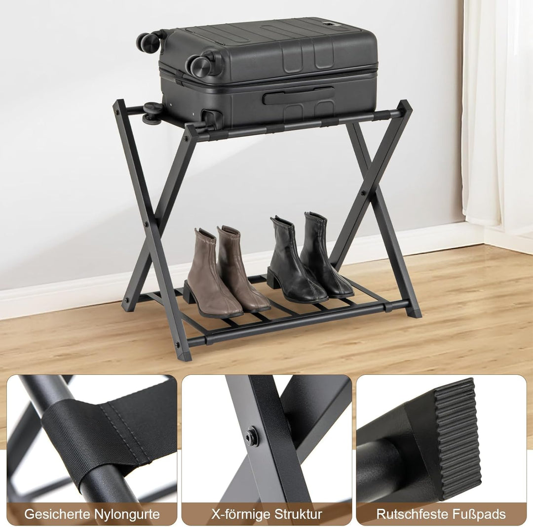COSTWAY Kofferständer klappbar, Gepäckablage mit 2-Stöckiger Design, Kofferbock Gepäckständer Metall