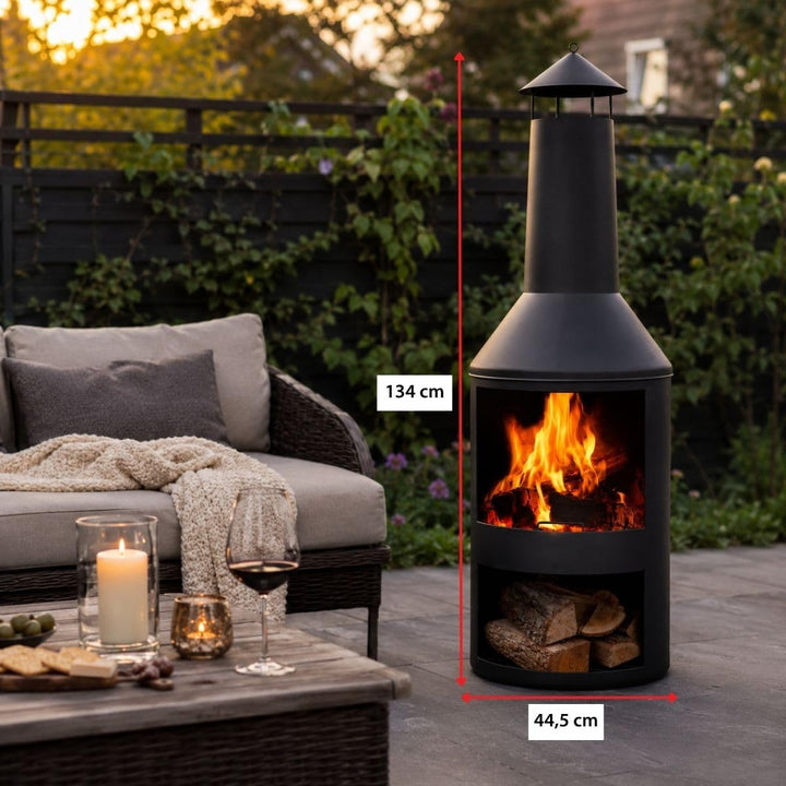 BBQ Collection Terrassenofen mit Schornstein - Feuerstelle 44,5 x 44,5 x 134 cm - Gartenkamin für Br