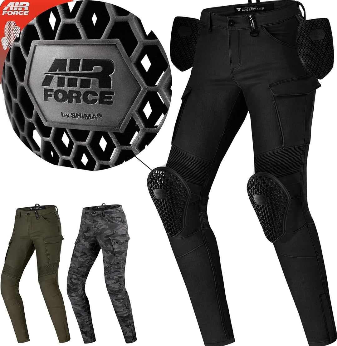 SHIMA Giro 2.0 Motorradhose Damen und Herren mit 4 Airforce Protektoren und Aramid Hose Jeans Cargo