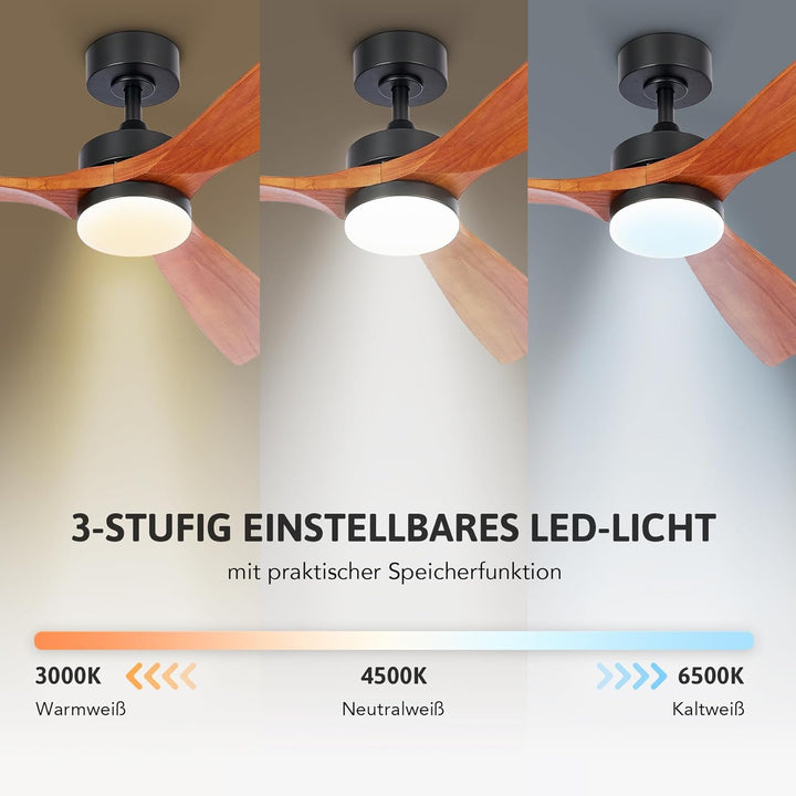 VONLUCE Deckenventilator mit Fernbedienung 52 Zoll Holz Ventilator LED-Leuchte Sommer&Winter-Betrieb