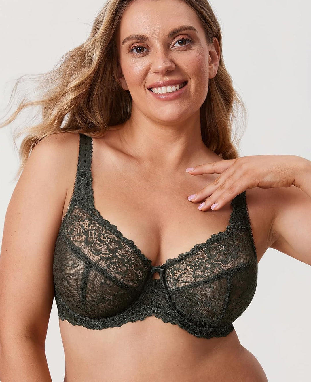 DELIMIRA Damen Minimizer BH Grosse Grössen ohne Polster Vollschalen mit Spitze 75G Olivgrün, 75G Oli
