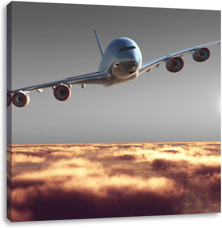 Pixxprint Flugzeug über Wolken 70x70cm Leinwandbild Wandbild Kunstdruck, 70x70