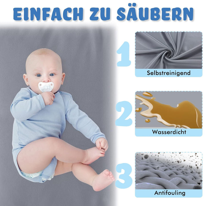 Aufun Baby Laufstall Laufgitter mit atmungsaktivem Netz und Reissverschluss, Grau Rechteckiges Krabb