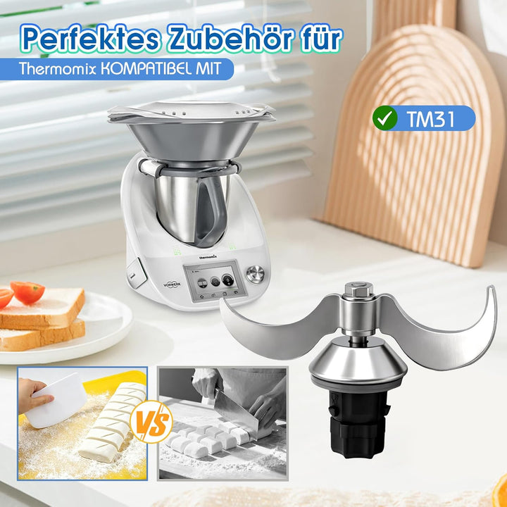 Teigmesser für Thermomix TM31,Edelstahl Knetmesser,Kein Teig-Rückstand und Schmutzkontamination,Zube