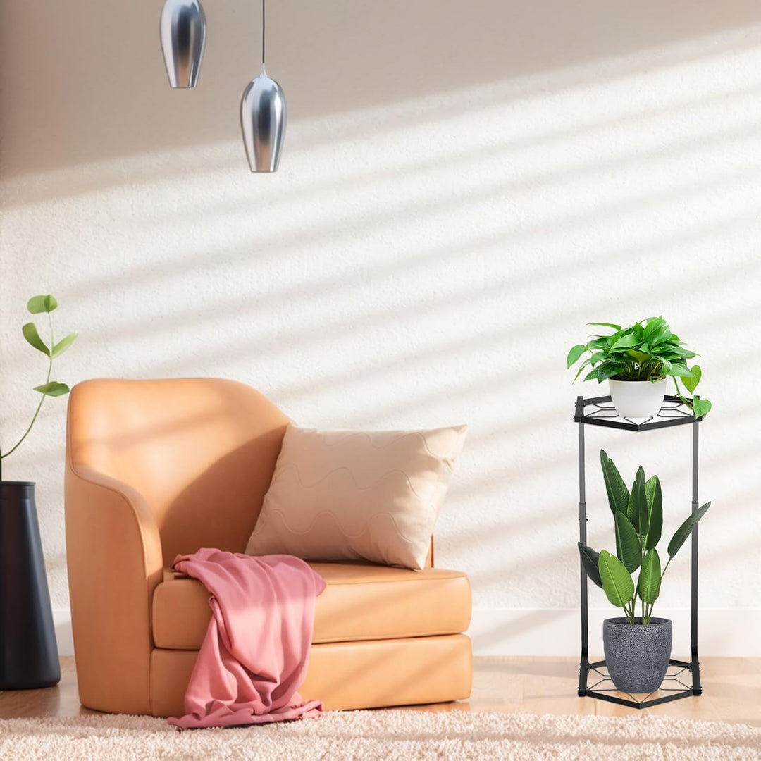 LAGAHS 2 Etagen Pflanzenständer Blumenständer Metall für den Innen- und Aussenbereich, Schwarz Verst