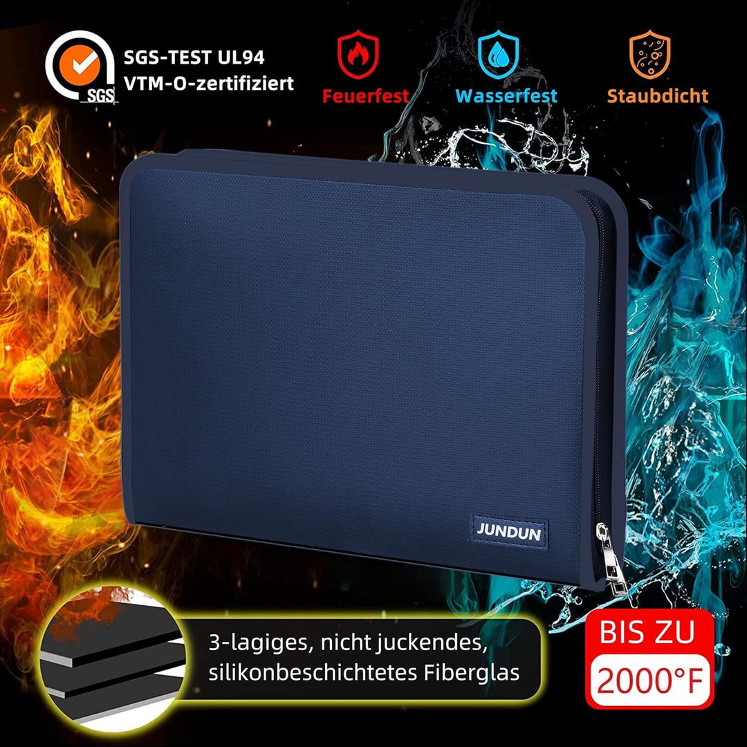 JUNDUN Fächermappe - Dokumentenmappe a4 mit mehreren Fächern - Feuerfest Dokumententasche mit Reissv