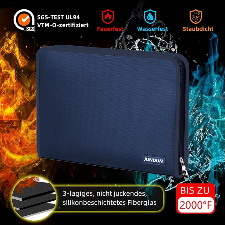 JUNDUN Fächermappe - Dokumentenmappe a4 mit mehreren Fächern - Feuerfest Dokumententasche mit Reissv