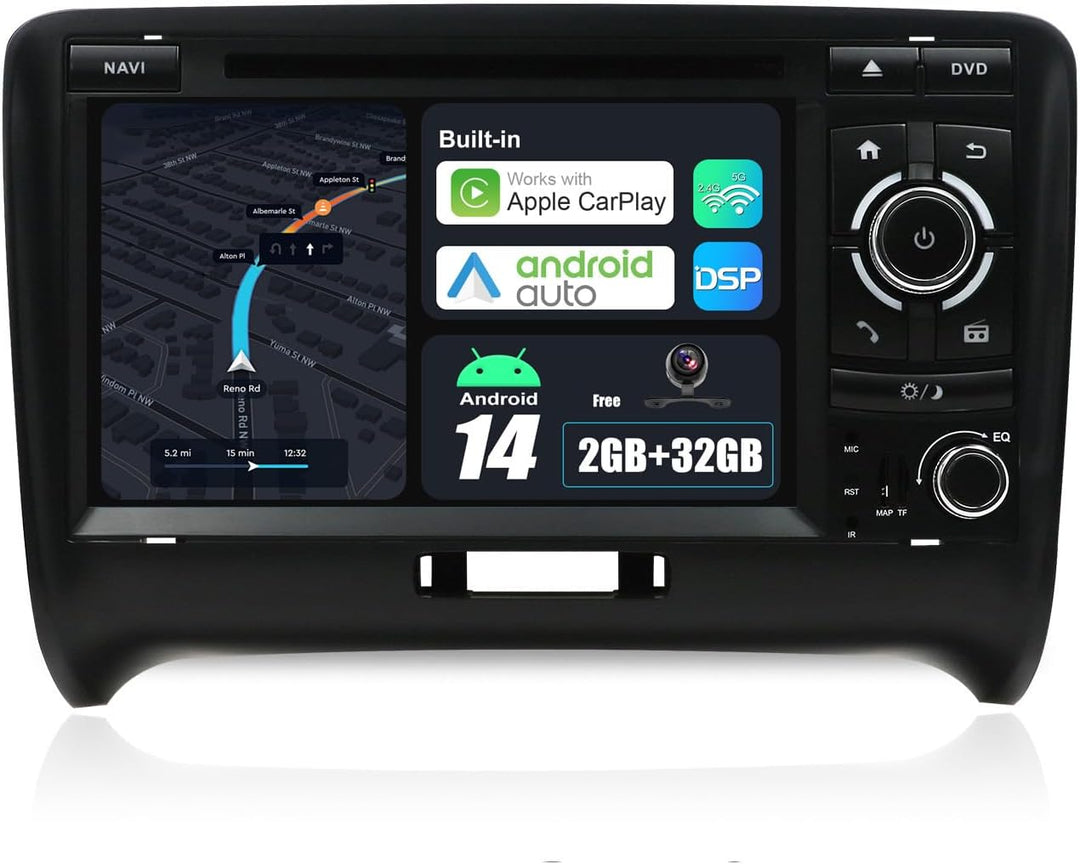 JOYX Android 10.0 Doppel Din Autoradio Passt für Audi TT 2006-2011 GPS Navigation | Rückfahrkamera C