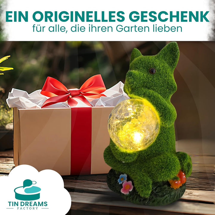 TIN DREAMS FACTORY Garten Solarlampen für Aussen, Gartenzwerg Figuren, Fuchs Gartendeko für Draussen