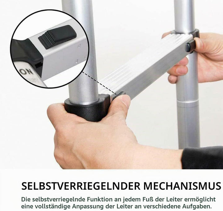2.6m Teleskopleiter aus hochwertigem Edelstahl, 9 Stufen Ausziehleiter Rutschfester Klappleiter Steh