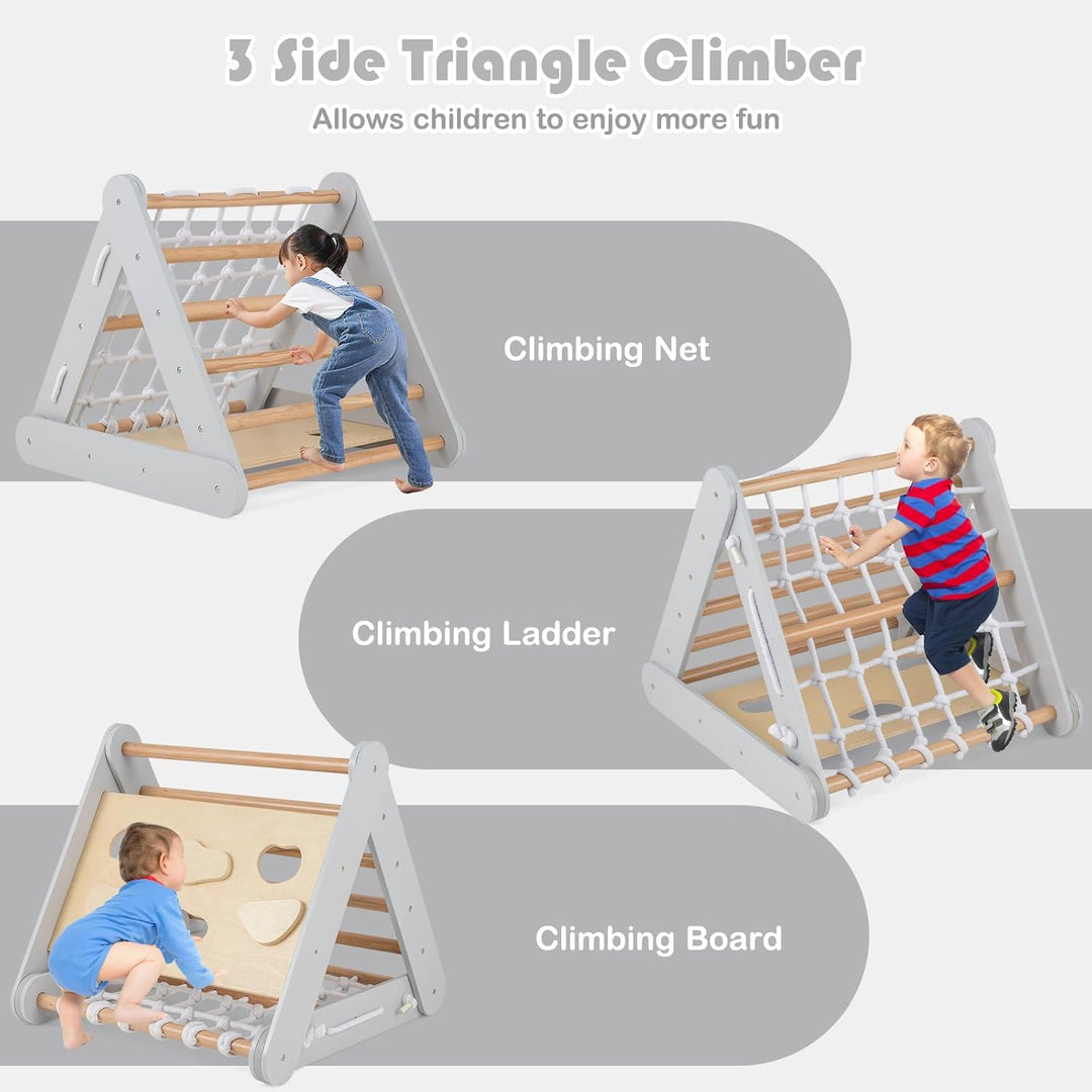 HOMASIS 4 in 1 Klettergerüste mit Rutsche, Kletterdreiecke für Kinder, Spielplatz aus Holz, Montesso