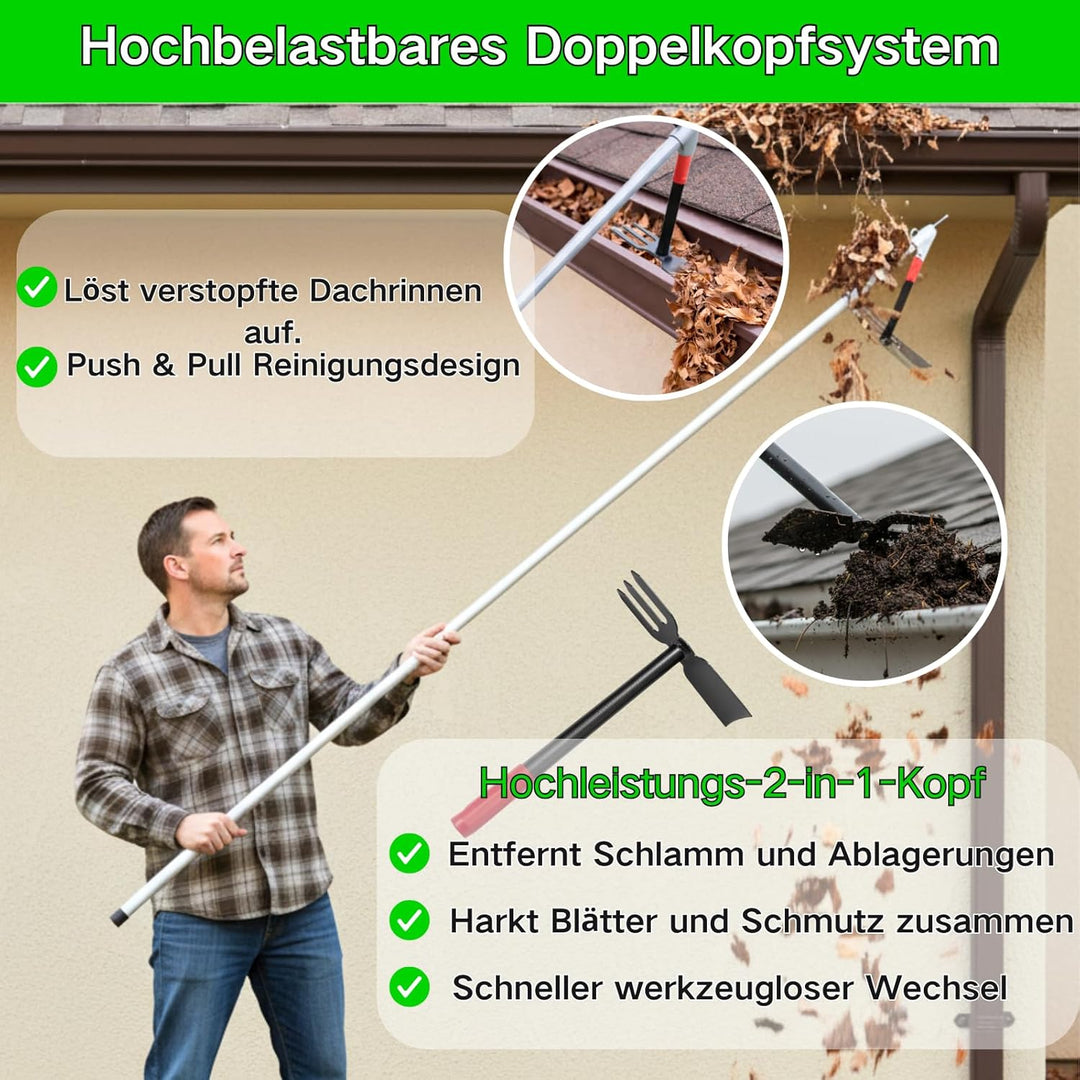 BeGrit Dachrinnenreiniger Dachrinnen Reiniger 3m Ausziehbar Teleskopstiel mit Dachrinnenschaufel ent