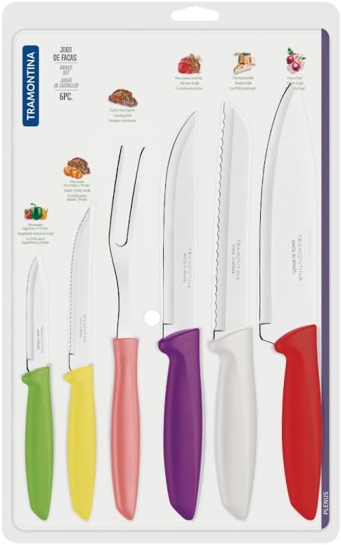 Tramontina Küchenmesser Set, 6 teilig, Universalmesser, Gemüsemesser, verschiedene Messer, Edelstahl