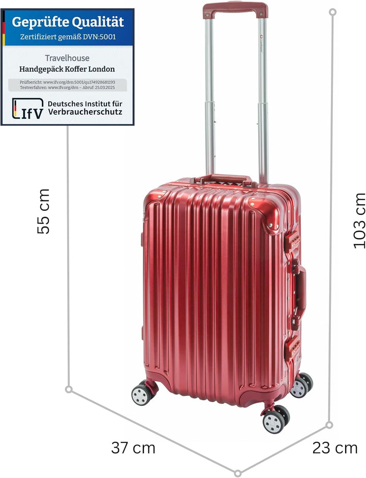 Travelhouse London Koffer Rot S-55cm Bordkoffer · Alu-Rahmen · Polykarbonat Hartschale · Handgepäckk