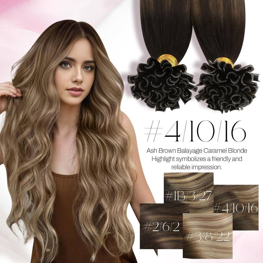 Moresoo U Tip Extensions Echthaar Bonding Ombre Braun Haarverlangerung Echthaar Remy Keratin Bonding