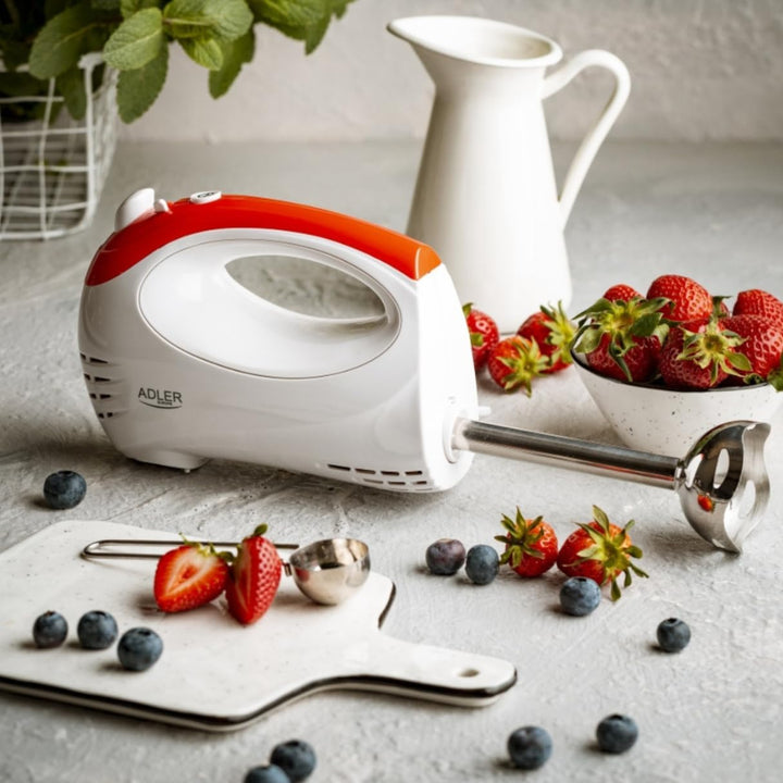 Adler AD 4212 2 in 1 Hand Mixer to mix Handrührgerät, weiss/rot