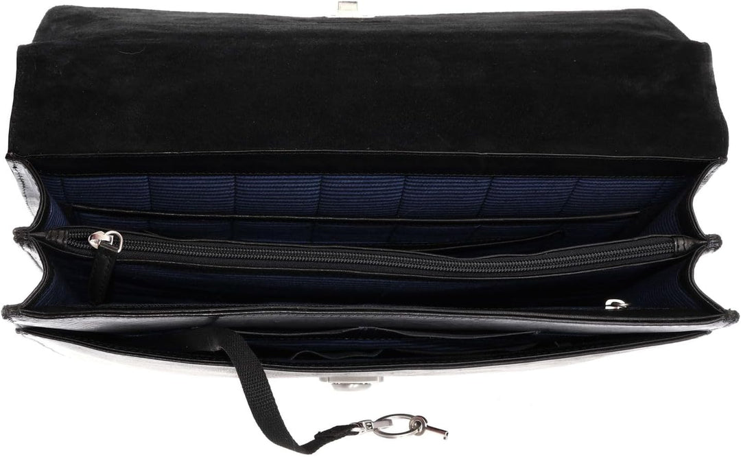 Leonhard Heyden Bergamo Aktentasche Leder 40 cm Laptopfach Schwarz, Schwarz