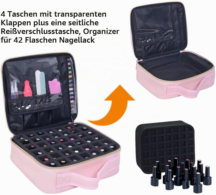 Nagellack Aufbewahrung Organizer PU Leder Tragbare Nagellack Tasche Speichern 42 Flaschen (15 ml/0,5