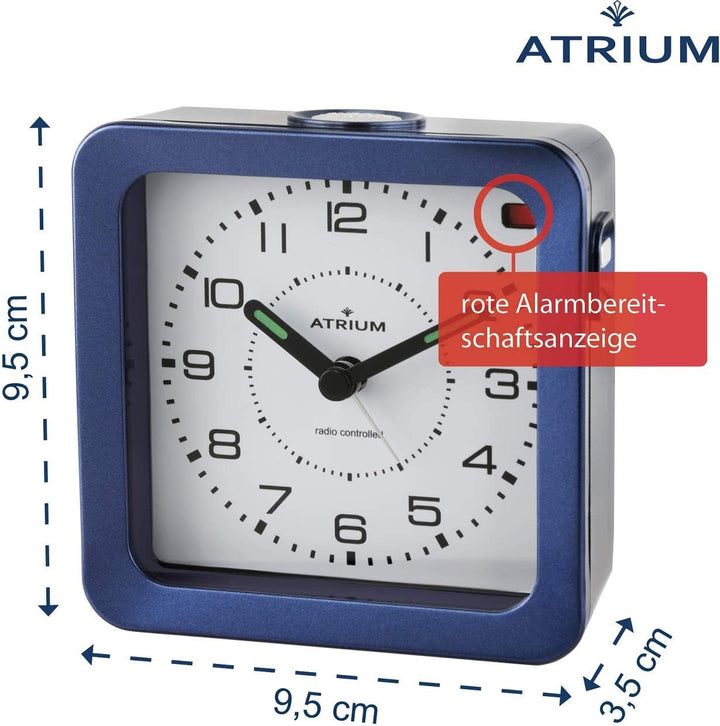 Atrium Funkwecker Analog Quarz ohne Ticken mit Licht und Snooze Leuchtzeiger blau A660-5