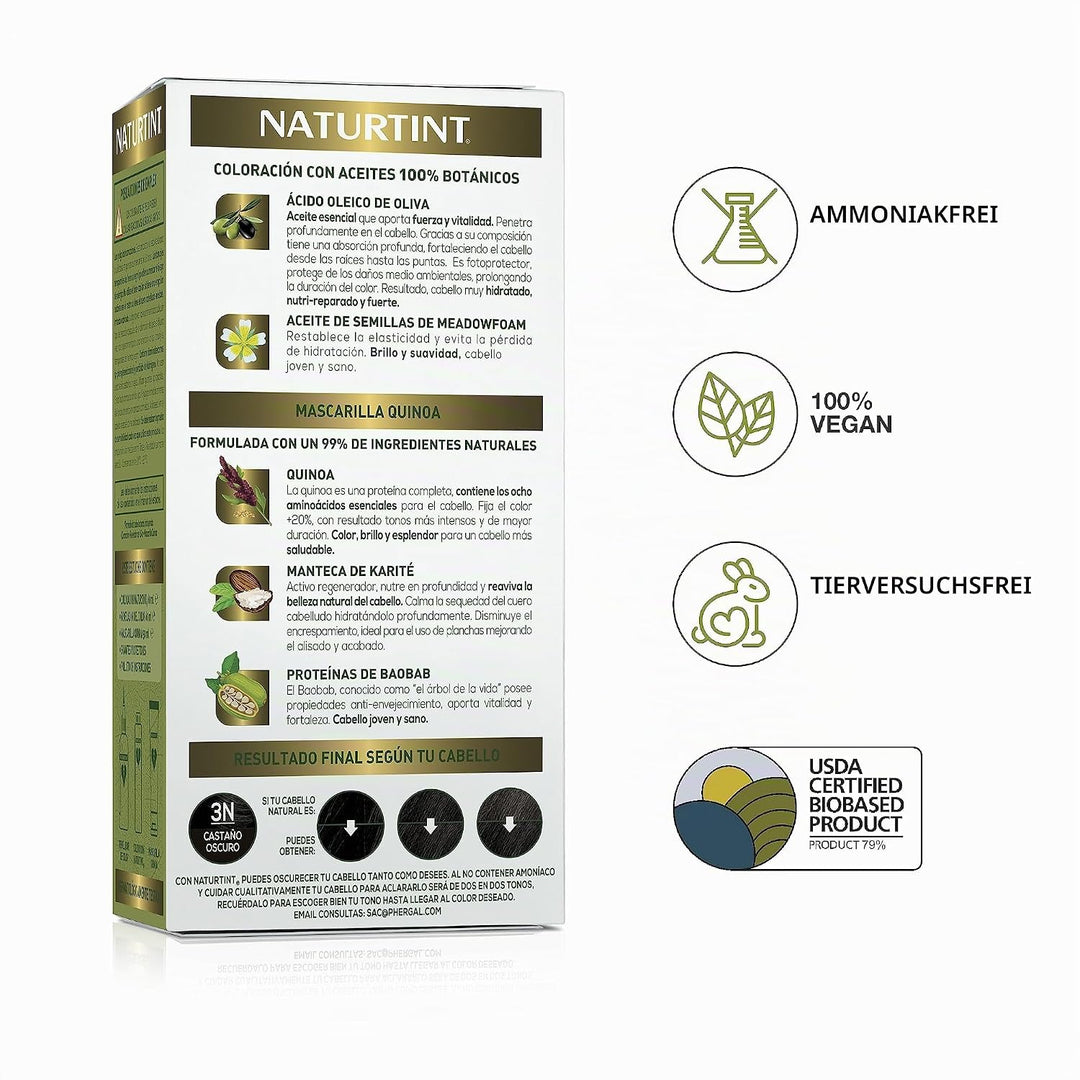 Naturtint | Haarfarbe Oohne Ammoniak | 3WN Strahlendes Natur Dunkelbraun | Hoher Anteil an natürlich