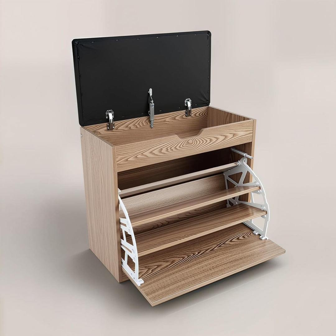 EDAXO MDF Schuhschrank mit Sitzbank und ausziehbaren Regalen, Polyester Polsterung, 57 x 30 x 53 cm,