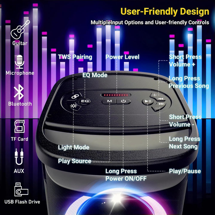 TPBEAT Bluetooth Lautsprecher Gross, Partybox, 160W Powerful, Lauter Sound, Tiefer Bass, Musikbox Bl