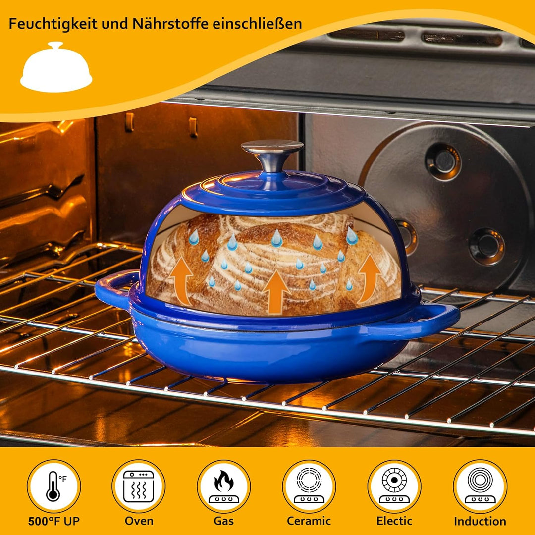 Velaze Emaille Schmortopf mit Deckel und Griffen, 4,8L Gusseisen Topf Brot Backen, 26 cm Brotbacktop