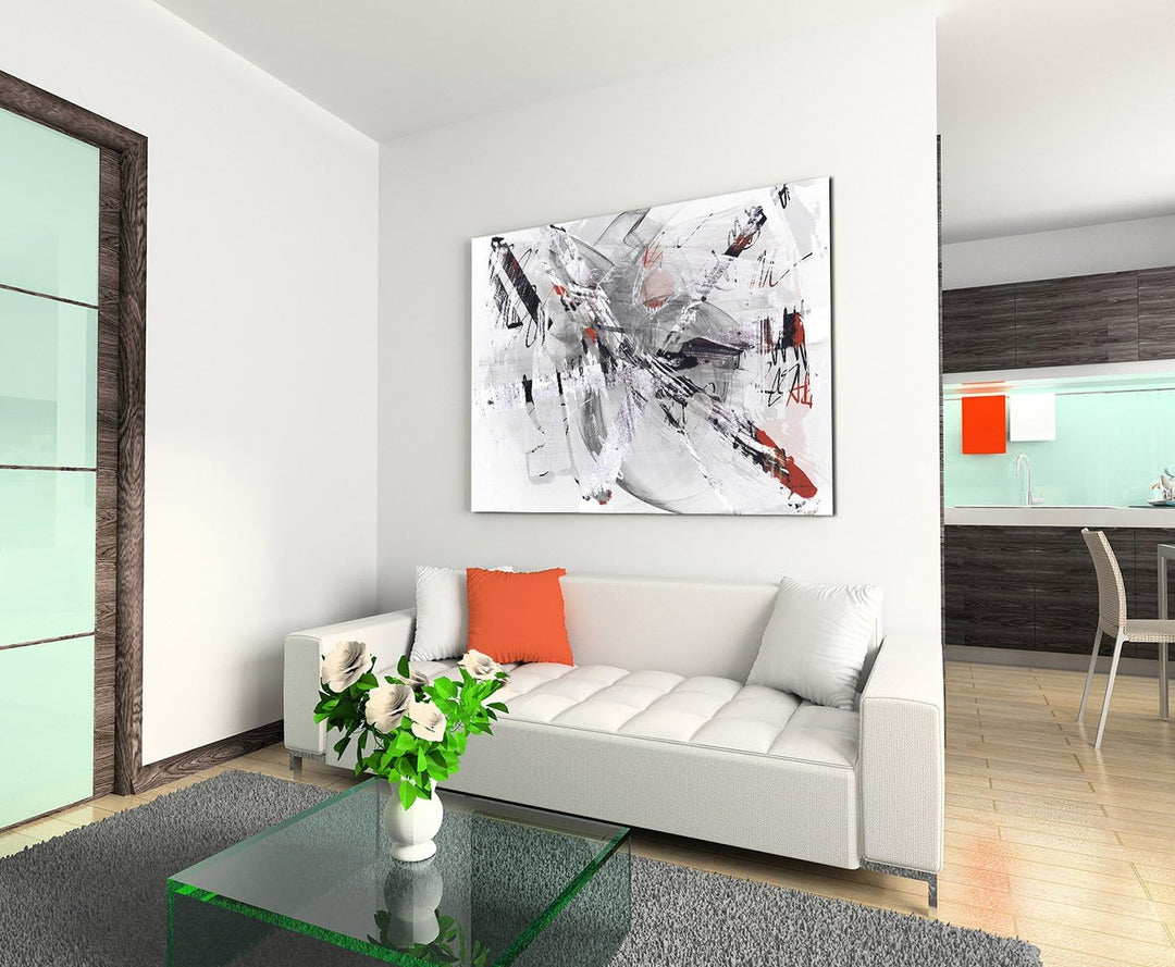 Paul Sinus Art 80x60cm Fotoleinwand Leinwanddruck Kunstdruck Wandbild grau beige rot weiss gemalt