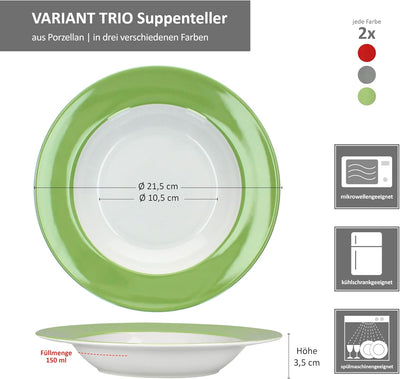 MamboCat 6er Set Variant Trio Suppenteller I farbige Tiefe Porzellan-Teller für 6 Personen in Grün,