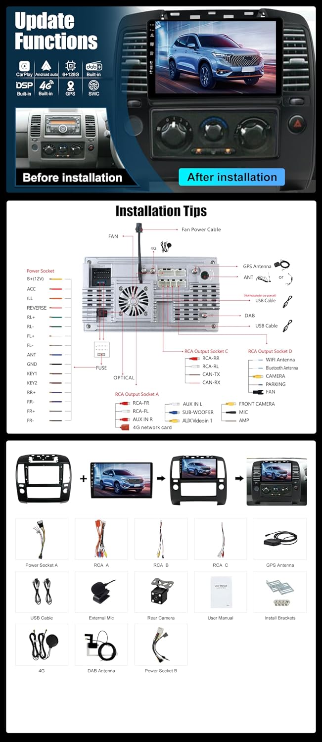 9 Zoll Android 14 Autoradio mit Navi Für Nissan Navara 3 D40 (2004-2010) |Octa Core|6GB 128GB|Eingeb