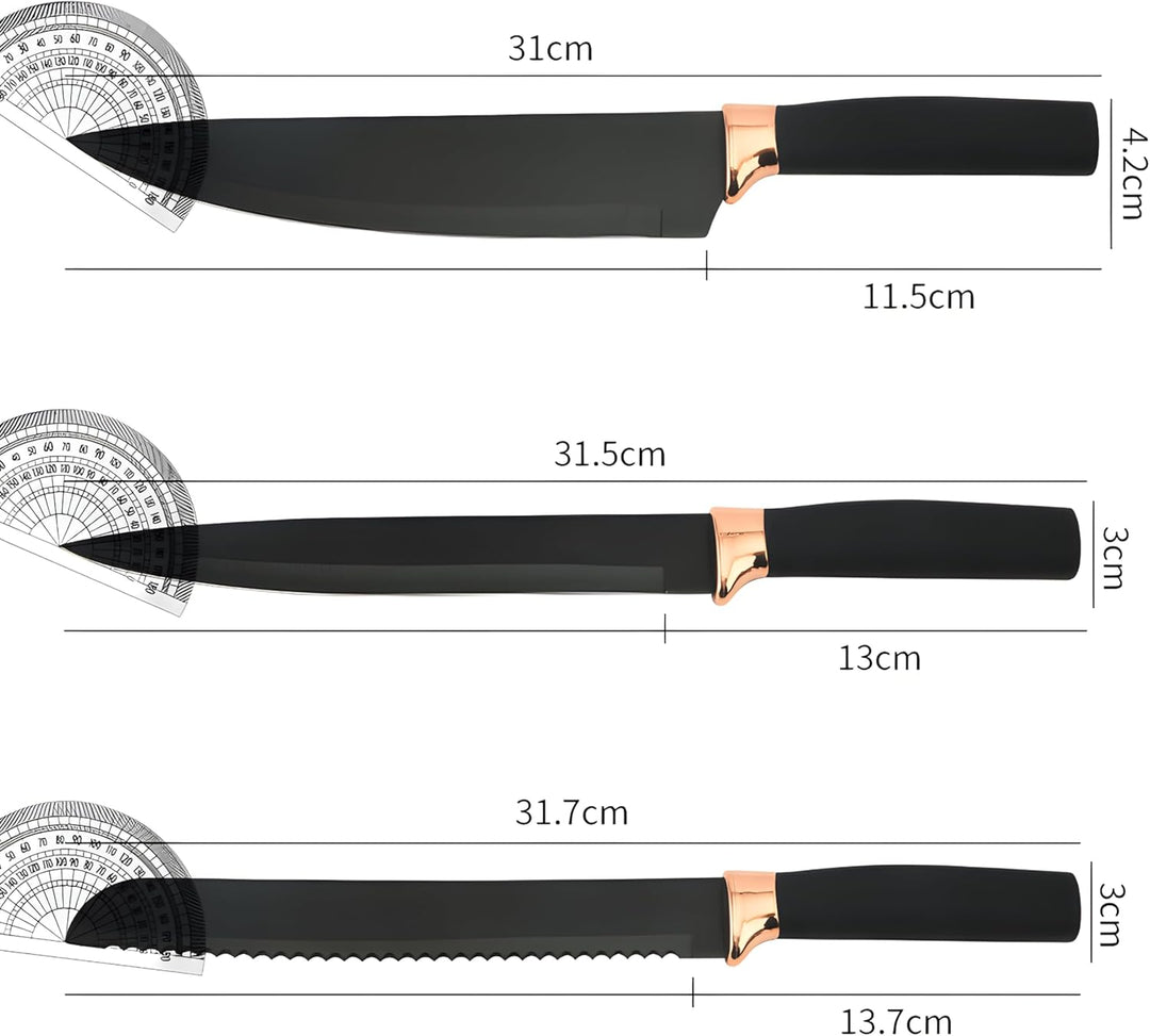 Retoo Küchenmesser Set 6-Tlg, Scharf, Messerset gerade Klinge, Kochmesser, Slicer, Brotmesser, Unive