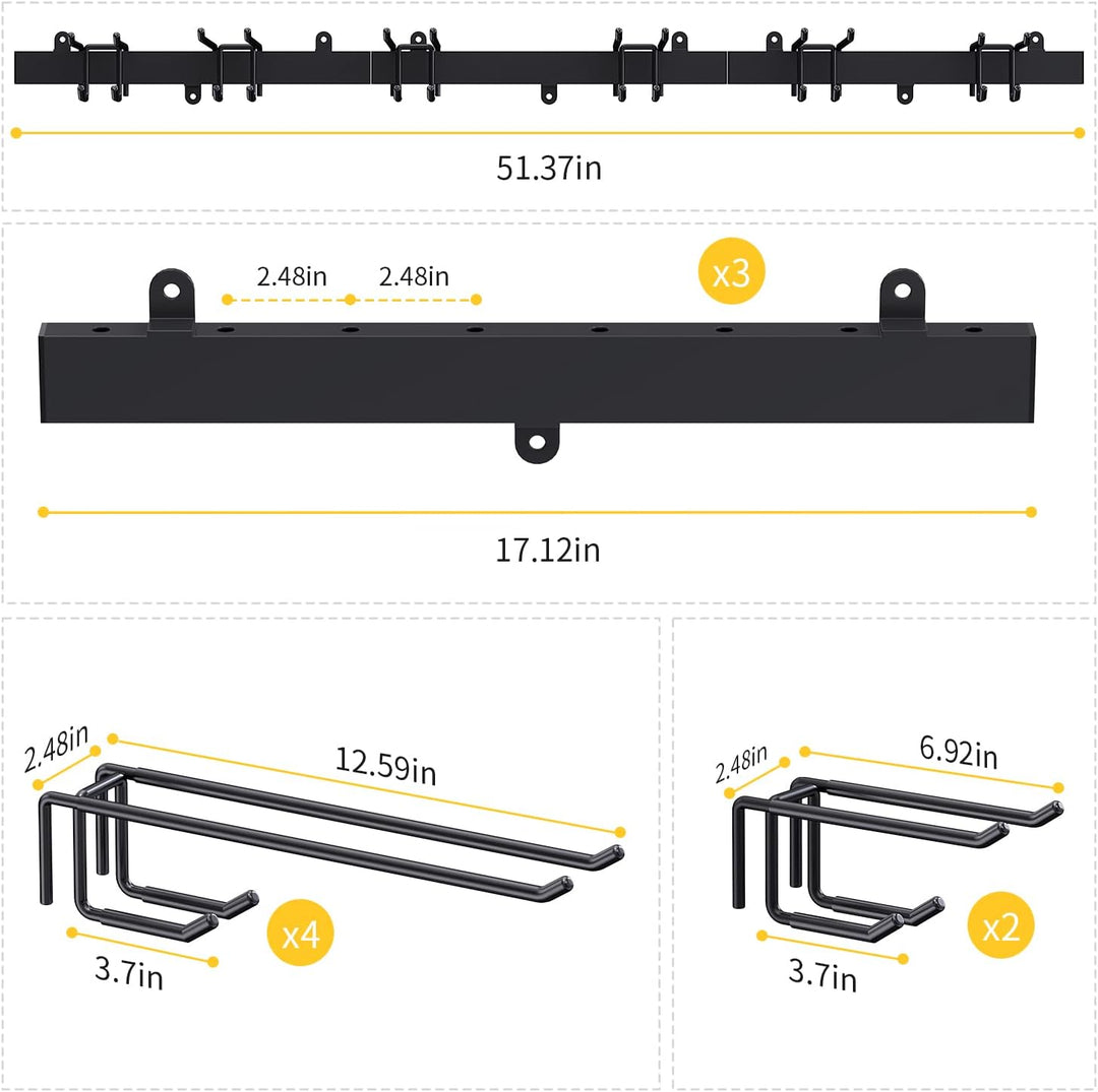 Bomclap Garagen Gerätehalter 51 inch, Metall Wandhaken 12 Haken Werkzeugregal Wand Werkzeughalter fü