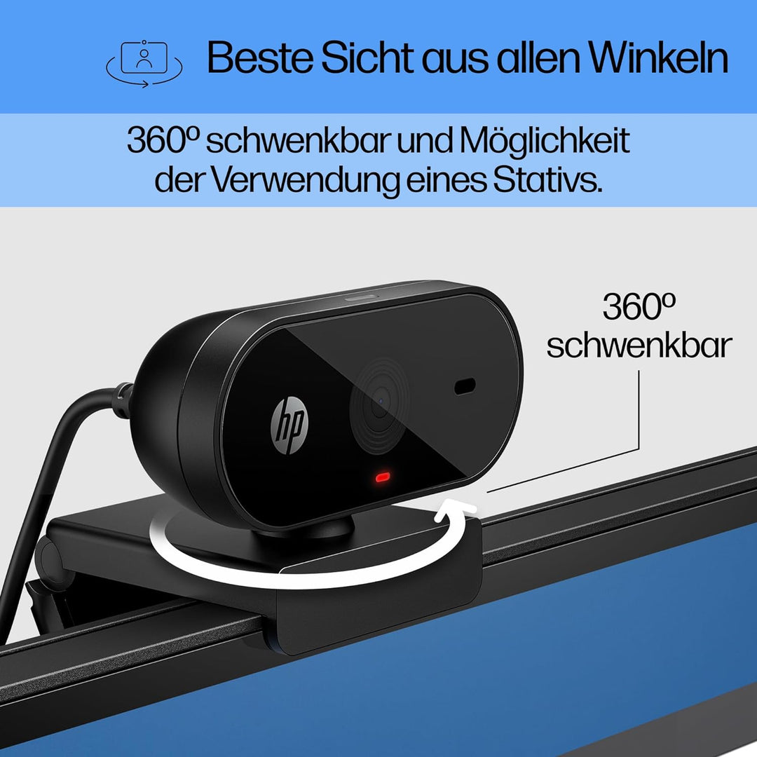 HP 320 All-in-One-Webcam (USB-A, 1080p/Full HD Auflösung, 360° schwenkbar, 66°-Weitwinkel, Belichtun