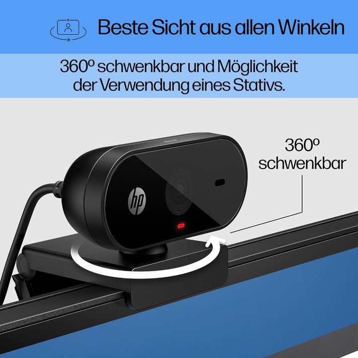 HP 320 All-in-One-Webcam (USB-A, 1080p/Full HD Auflösung, 360° schwenkbar, 66°-Weitwinkel, Belichtun