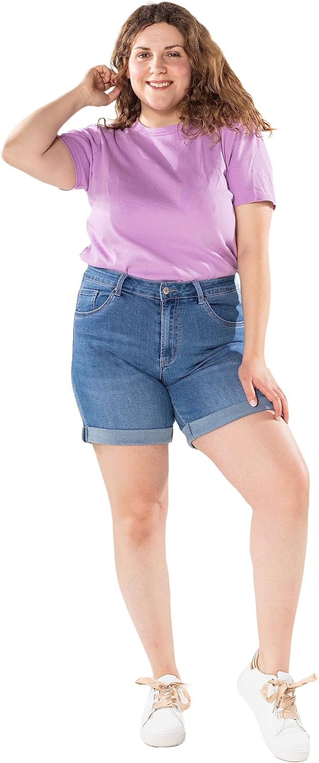 Nina Carter Damen Kurze Jeanshosen Grosse Grössen HIGH Waist Jeans Sommer Hose Used-Look 42 Grosse G