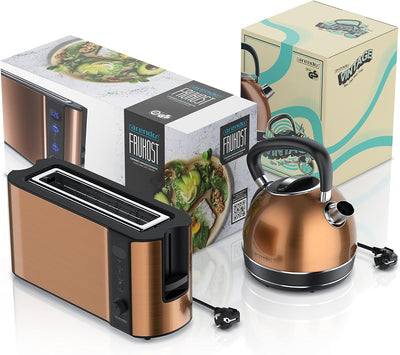 Arendo - Edelstahl Wasserkocher und Toaster in Kupferoptik - Wasserkessel max. 2200W - Kalkfilter -