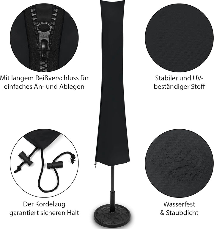 KHP Professional Premium Schutzhülle für Sonnenschirm aus extra stabilem Stoff in 5 Längen | Extrem