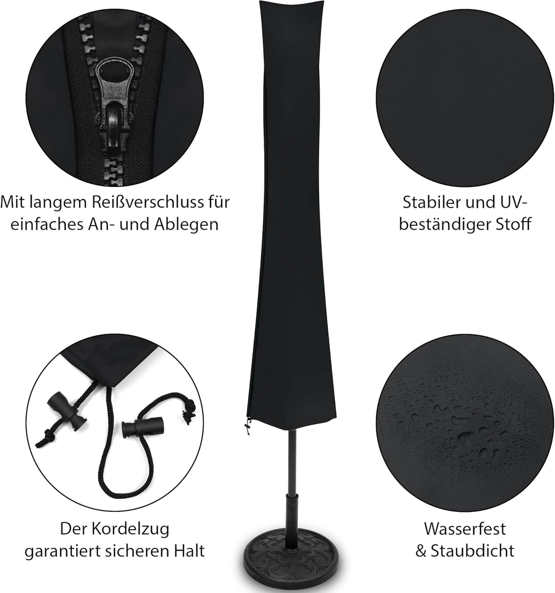 KHP Professional Premium Schutzhülle für Sonnenschirm aus extra stabilem Stoff in 5 Längen | Extrem