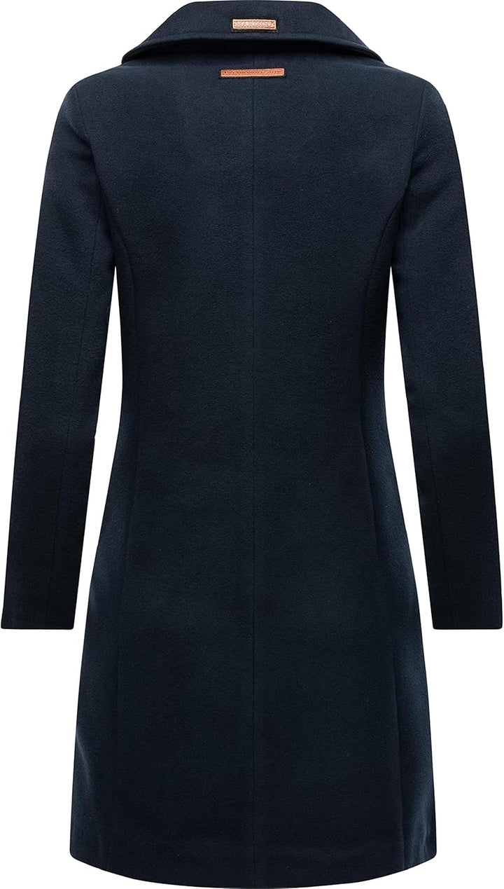 MARIKOO Damen Mantel in Wollmantel-Optik Langer Trenchcoat mit Reversekragen Nanakoo XS-5XL XS Navy,