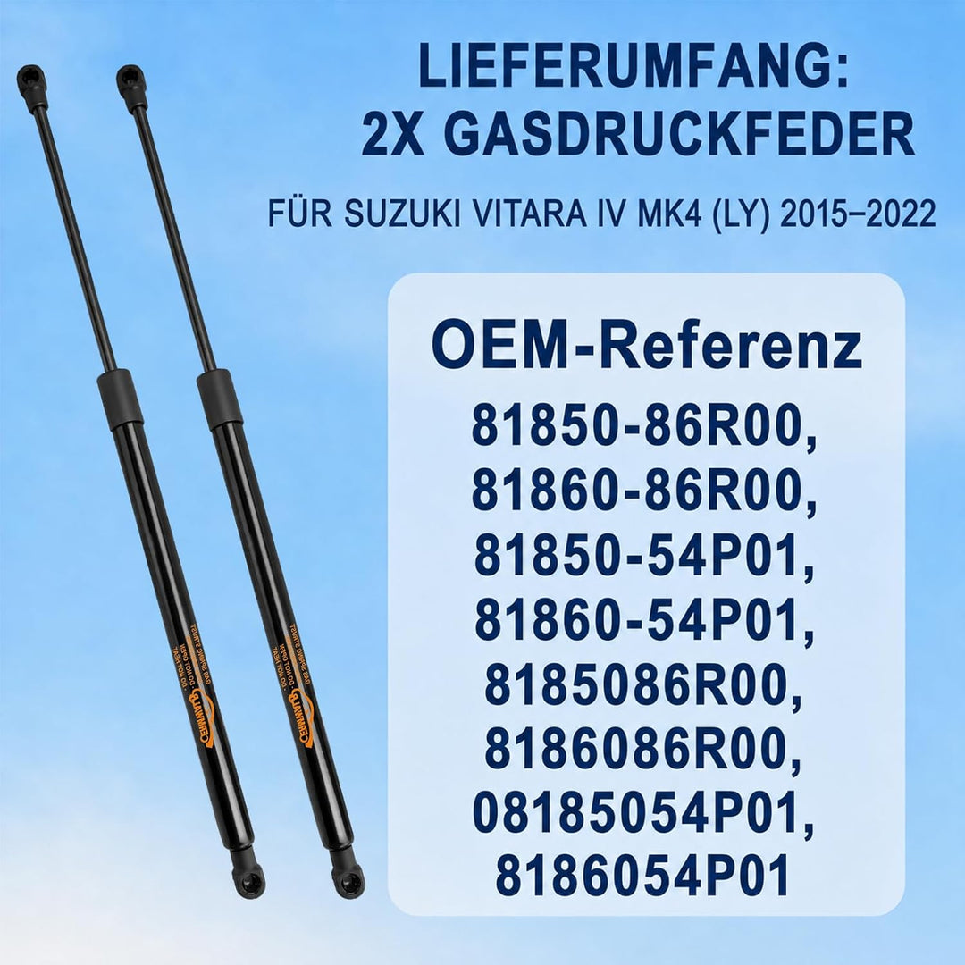 2x Kofferraum Dämpfer für Suzuki Vitara (LY) 2015-present, Gasfeder Heckklappe Schwarz Heckklappendä