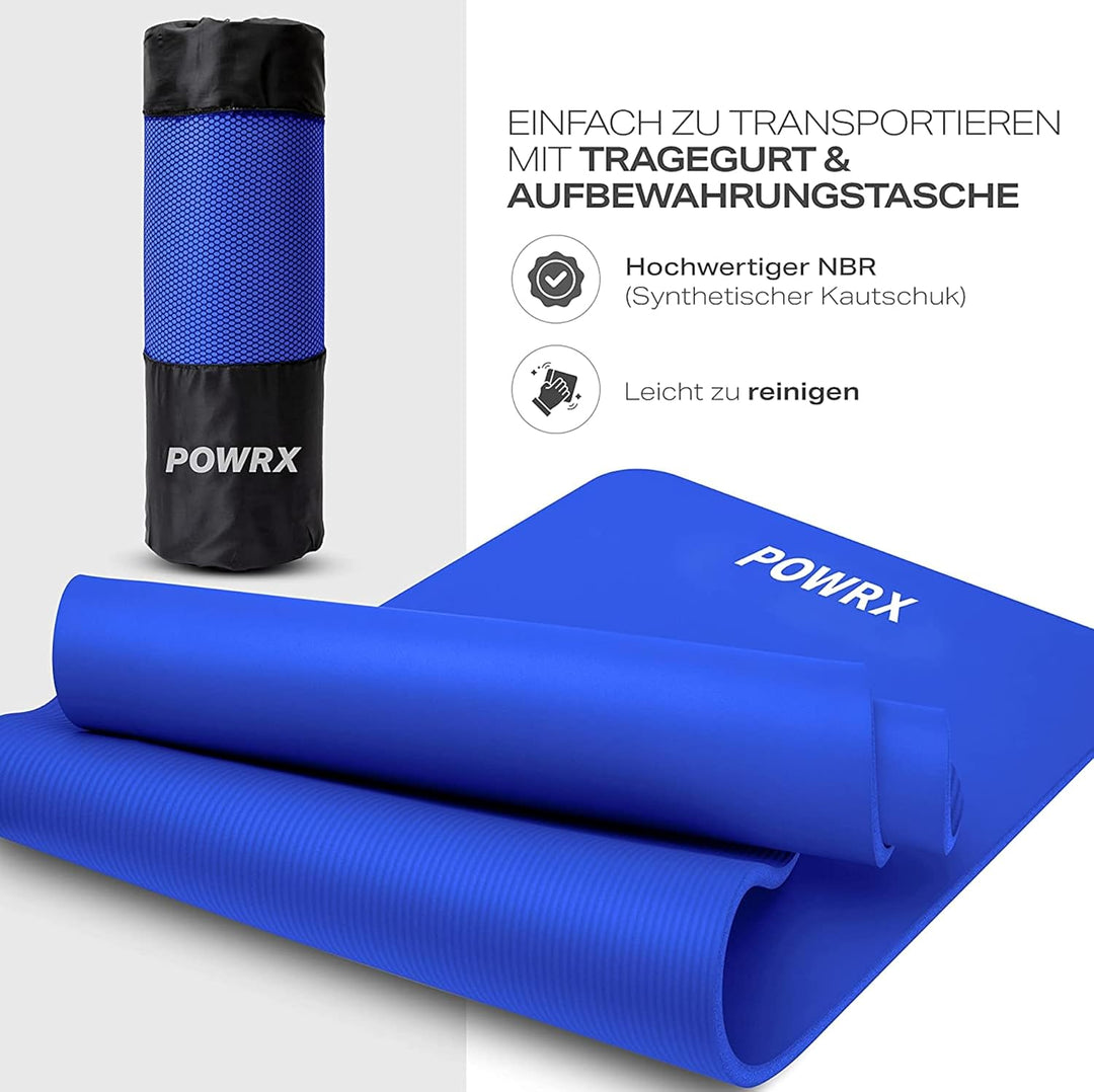 POWRX Gymnastikmatte - Trainingsmatte für Yoga, Gymnastik und Pilates Zu Hause - rutschfeste, Phthal